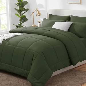lot 7935 image: CozyLux Queen Comforter Set Olive Green, 7 Pieces Bed in a Bag
