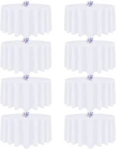 lot 7941 image: $70 9 Pack White Round Tablecloth 120-Inch, Wrinkle-Resistant Washable
