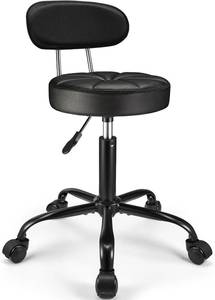 lot 7946 image: $50 PU Leather Rolling Stool with Back Support Adjustable Swivel Chair