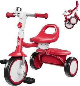 lot 7948 image: $50 besrey Toddler Tricycle with Bell   18m-5y, Red