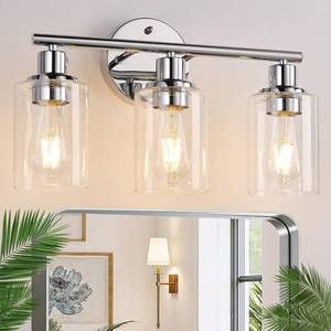 lot 7956 image: $60 Zarbitta 3-Light Bathroom Wall Light, Chrome with Glass Shade