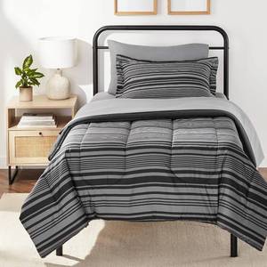 lot 7957 image: Amazon Basics Microfiber Comforter Set with Sheets, Gray Twin XL