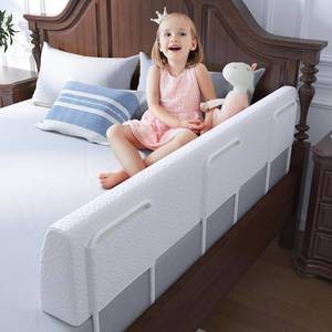 lot 7963 image: $50 FigTime Toddler Bed Bumper, Foam Bed Rail, 59, 3-Bracket, White