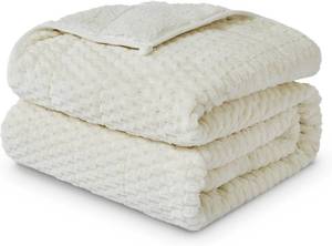 lot 7976 image: $50 Weighted Blanket Queen 15lb Jacquard Sherpa Dual-Sided 60x80 Cream