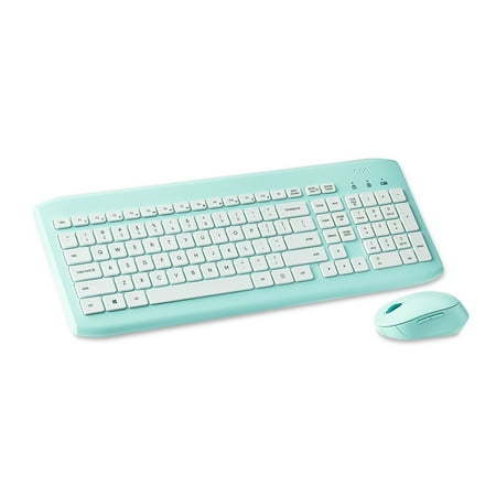 lot 37437 image: Onn Wireless Keyboard and Compact Mouse with Dual-Connectivity, 2.4 GHz Wireless USB Receiver, Blue