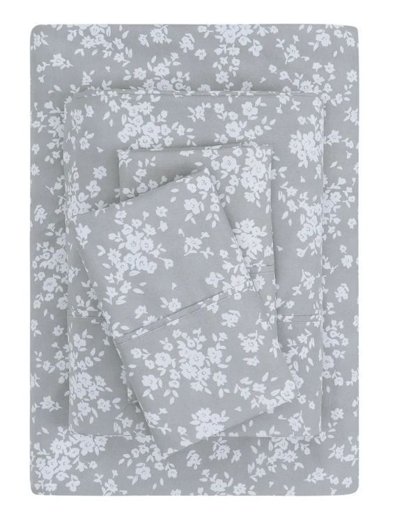 lot 40486 image: Mainstays Super Soft Brushed Microfiber Bed Sheet Set, Gray Floral, Full, 4 Piece