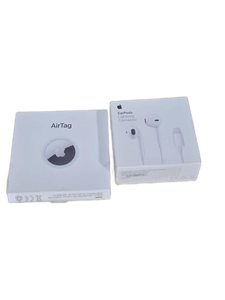 lot 37988 image: Apple AirTag and EarPods Lightning Connector Bundle, 2 Earpods and 2 Air Tags