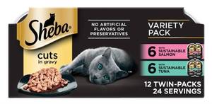 lot 39087 image: Sheba Cuts in Gravy Variety Pack Sustainable Salmon & Tuna (12 Twin-Packs) Exp. 03222028
