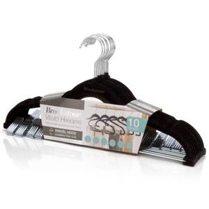 lot 39093 image: Brookstone,10 Pack Non-Slip Velvet Hangers with Clips, 360° Swivel Hook, Lightweight & Slim, Strong & Durable, Space Saving Design, Heavy Duty, Wont Stain Fabric