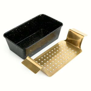 lot 39105 image: Thyme & Table Loaf Pan Non-Stick with Gold Stainless Steel Trivet - Black & Gold