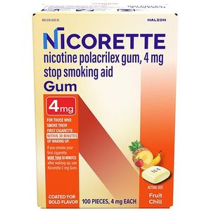lot 39110 image: Nicorette 4mg Stop Smoking Aid Nicotine Gum - Fruit Chill - 100ct (Exp 122028)