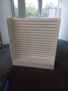 lot 40872 image: Retail Display Fixture Slatwall Cabinet Two-Sided White 50in x 24in x 54in