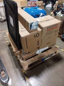 lot 40886 image: Pallet of Miscellaneous Items, Including Grill, Tables, Holiday Decor, and More