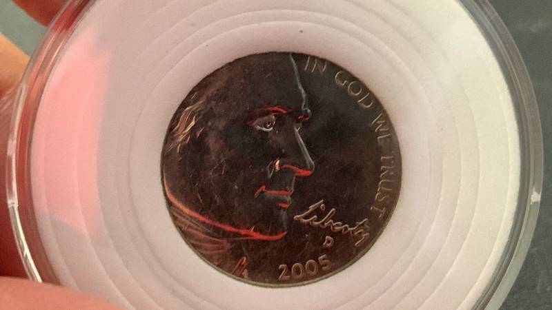 lot 14 image: 2005-D Jefferson Nickel Coin Buffalo on reverse in Protective Holder BU Brilliant Uncirculated