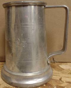 lot 753 image: Silver-Tone Metal Tankard Mug with Monogram Engraving DP60