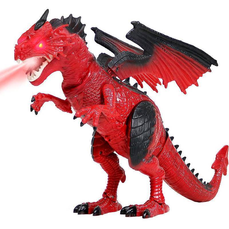 lot 19444 image: Liberty Imports Walking Dragon Toy - Interactive Robotic Fire Dragon Large 18 Battery Operated Figure with Flapping Wings, Roaring Sounds, and Light Up Eyes for Kids (Walking Dragon) - Retail $27