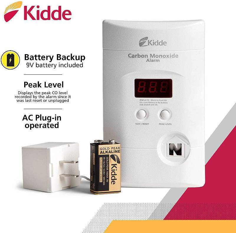 lot 28761 image: Kidde Carbon Monoxide Detector, Plug In Wall with 9-Volt Battery Backup, Digital LED Display - 1 Pack - Retail $151