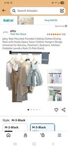 lot 18673 image: Wall Mounted Folding Clothes Drying Rack with Hooks - Retail $27