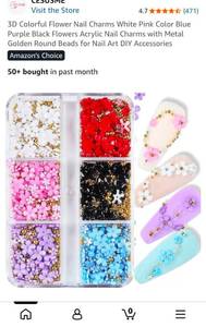 lot 18677 image: 3D Flower Nail Art Charms Set with Gold Beads - Retail $6