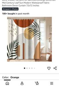 lot 18683 image: Boho Shower Curtain with Leaf and Arch Design  - Retail $18