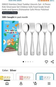 lot 18688 image: DRKIO 6-Piece Stainless Steel Kids Silverware Set - Retail $9