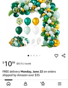 lot 18693 image: Green Gold & White Balloon Garland Arch Kit - Retail $10