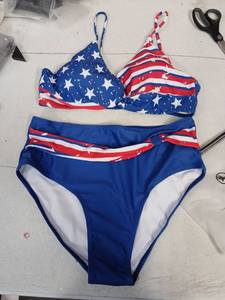 lot 18716 image: American Flag Stars and Stripes Two-Piece Bikini Set XL - Retail $18