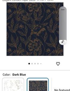 lot 18725 image: Floral Contact Paper Dark Blue Gold 17.7in x 197in - Retail $12
