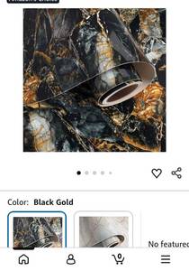 lot 18727 image: Black Gold Marble Contact Paper Roll - Retail $12