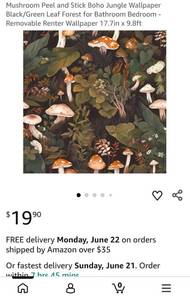 lot 18728 image: Mushroom Boho Jungle Peel and Stick Wallpaper - Retail $19
