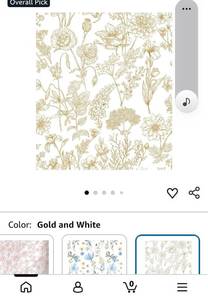 lot 18731 image: Gold and White Floral Peel and Stick Wallpaper Roll - Retail $12