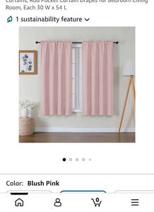 lot 18738 image: Blush Pink Rod Pocket Curtain Drapes X42X 54 - Retail $12