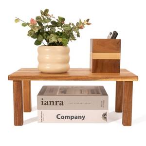 lot 19809 image: RiLiKar Acacia Wooden Desktop Organizer Shelf Kitchen Cabinet and Counter Riser Display Shelf for Top of Desk Home Office Bathroom Coffee Table Display Stand - Retail $23