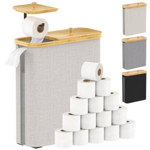 lot 19811 image: 42L Toilet Paper Basket with Bamboo Lid, Toilet Paper Storage with Toilet Paper Holder & Non-Slip Mat for Bathroom Organizer, Holds up to 19 Regular Rolls or 14 Mega Rolls, Collapsible & Stackable - Retail $29