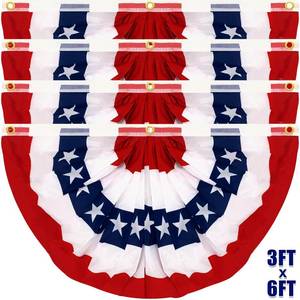 lot 19815 image: 4 Pack 250th Anniversary Extra Large 3x6 Feet Bunting American Flags for Outside, 4th of July Decorations Red White Blue Pleated Fan Patriotic Decor USA Banner Memorial Day Fourth July Outdoor - Retail $55