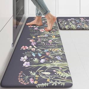 lot 19828 image: KIMODE Anti Fatigue Kitchen Mat, Farmhouse Floral Kitchen Rugs, Kitchen Floor Mats Non-Slip,Comfort Kitchen Mats for Floor Sink, Laundry, Office, Desk Dark GreyPurple 17x4717x29 - Retail $37