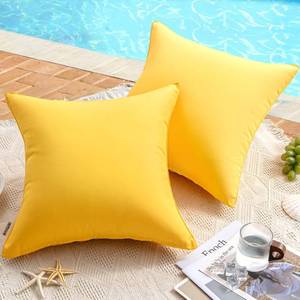 lot 19841 image: MIULEE Pack of 2 Decorative Outdoor Waterproof Pillow Covers Square Garden Cushion Sham Throw Pillowcase Shell for Patio Tent Couch 16x16 Inch Yellow - Retail $23