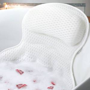 lot 19844 image: Bath Pillow Bathtub Pillow, Luxury Bath Pillows for Tub Neck and Back Support, Bath Tub Pillow Headrest with Soft 4D Mesh Fabric and Non-Slip Suction Cups, Relaxing Bath Accessories Spa Gifts - Retail $31