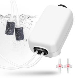 lot 19845 image: AQUANEAT Aquarium Air Pump, 100gal Fish Tank Air Bubbler, Adjustable Dual-Outlet Hydroponic Oxygen Aerator with Stones, Airline Tubing, Check Valves - Retail $10
