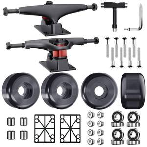 lot 19849 image: Jizmo Skateboard Trucks, Fits 7.75-8 Deck, Wheels 52mm, Bearings ABEC-9, Skateboard Pads, Hardware Tool Combo Starter Set - Black - Retail $30
