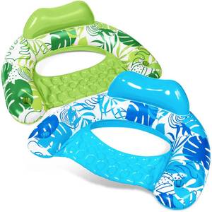 lot 26173 image: SLOOSH Inflatable Pool Floats Adult,2 Pack Pool Chairs with Cup Holders,X-Large Blow up Floats Chair,Hammock Noodle Mat Leaves Design for Relaxing Summer Water Fun Swimming Party Beach,Blue,Green - Retail $30