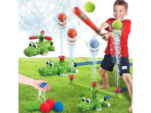 lot 26181 image: Intoypad 4-in-1 Kids Water Sprinklers T Ball Set & Water Ball Toy, Crocodile Baseball Sprinkler for Backyard Outdoor Summer Toys for Boys Girls Outside Yard Water Game Toys for Kids Toddlers Ages 3-8 - Retail $35