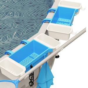 lot 26188 image: TidyMister 2025 2 Sets XL Poolside Storage Basket with 2 Cup Holder & Pole Hanger,Stretchable Pool Toy Holder Storage for Towels Drinks Pool Accessories Bar for Most Frame Above Ground Swimming Pool