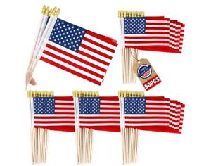 lot 26189 image: 50 PCS Small American Flags on Stick, 4 x 6 Inches 4th of July Decorations, Tear Resistant Patriotic USA Flag Fourth of July Flags, Anti Wrinkle Handheld Patriotic Decor for USA 250th Anniversary Veterans Day Parade - Retail $15