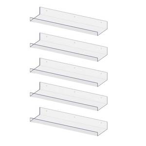 lot 26194 image: RLAVBL 5 Pack Acrylic Shelves, 15 Floating Wall Shelves for Bedroom, Living Room, Bathroom, Kitchen Storage - Retail $16