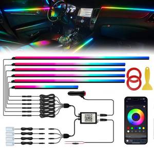 lot 26216 image: Smart LED Car Lights Interior with USB Port, Acrylic LED Strip Fiber Optic Ambient Lighting Car, Wireless App Control, Sync to Music, Car Decorations Interior Accessories Gifts for Women Men, 10 in 1 - Retail $48
