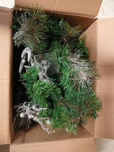 lot 62286 image: Artificial Christmas Hearth Decor With Silver Glitter Accents - Retail $20