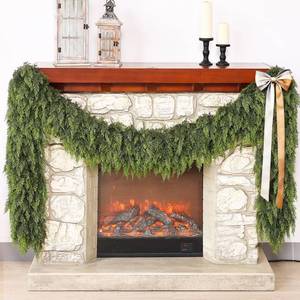 lot 62293 image: Soft Textured Cedar Garland - Artificial Christmas Garlands Faux Green Cedar Fake Pine Needles Garland for Fireplace,Table, Stairs, Mantle, Window,Indoor Outdoor,Home,Holiday Decor(2 PCS,9 FT) - Retail $90