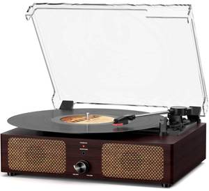 lot 62298 image: Vinyl Record Player Turntable with Built-in Bluetooth Receiver & 2 Stereo Speakers, 3 Speed 3 Size Portable Retro Record Player for Entertainment and Home Decoration - Retail $35