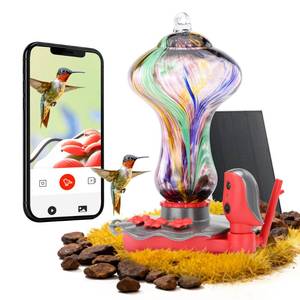 lot 62299 image: TT Nature Glass Smart Hummingbird Feeder with Camera Solar Powered 2K- AI Identify & Water Detection, Instant Notification, Leakproof & Ant Moat, Compatible with Alexa & Google Assistant
